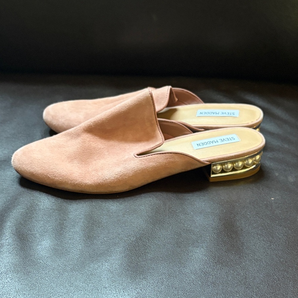 Steve Madden Blush Suede Pearl-Embellished Mule